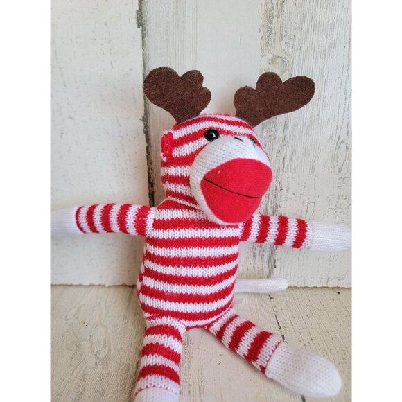 Sock monkey red striped reindeer Xmas home decor - Picture 3 of 6
